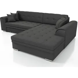 Fun Möbel Couchgarnitur SARRA Stoff Schwarz mit Schlaffunktion Ottomane Rechts - Schwarz