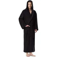 Arus Herrenbademantel Astrom aus Baumwoll-Frottee, Reisebademantel, Saunamantel, 100% Baumwolle, Kapuze, Gürtel, mit Kapuze, wadenlang oder extra lang, 100% Baumwolle schwarz XXL