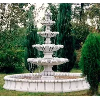 Casa Padrino Barock Garten Deko Springbrunnen Weiß / Grau Ø 280 x H. 160 cm - Prunkvoller Gartenbrunnen im Barockstil - Stein Brunnen mit Umrandung - Barock Garten & Terrassen Deko Accessoires