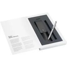 Lamy Set aus 1x Twin Pen 645 Mehrschreibersystem Kugelschreiber und Bleistift aus Edelstahl in Silber und 1x Echleder-Etui in Schwarz