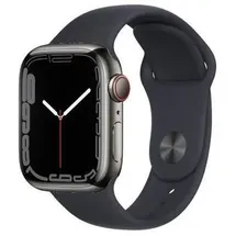 Apple Watch Series 7 GPS + Cellular 45 mm Edelstahlgehäuse graphit, Sportarmband mitternacht