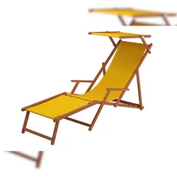 Erst-Holz Sonnenliege gelb Liegestuhl Fußteil Sonnendach Gartenliege Holz Deckchair Gartenmöbel 10-302FS