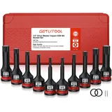 GETLITOOL 1/2" Kraft Vielzahn Bit Steckschlüssel Satz, 10tlg S2-Stahl Kraft XZN Bit Einsatz Satz M5-M18, Länge 78 mm Vielzahn Kraft Schlagschrauber Nüsse Satz Innenvielzahn für XZN