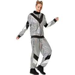 tectake® Damenkostüm Retro 80er 90er Jahre Disco Jogginganzug