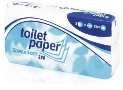 Toilettenpapier Super Soft, 3-lagig, hochweiß 035200 , 1 Palette = 18 Pakete à 9x8 Rollen, Blattmaße: 9,5 x 11 cm