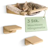 Knupis Katzen Kletterwand Set mit Hängematte & 2X Katzentreppe – massives Kiefernholz, stabile Wandliege bis 30 kg – Für Spielspaß & Gemütl... - Beige