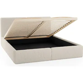 FEDVE Polsterbett Doppelbett Riberia Slim Bett mit Bettkasten 180x200 - Beige