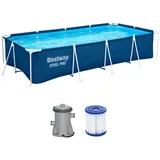 BESTWAY Steel Pro Frame Pool Set mit Filterpumpe 400 x 211 x 81 cm dunkelblau, eckig
