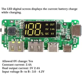 MakerHawk 4 x 18650 Powerbank Board Dual USB 5V 2.4A Mobilmodul 18650-Lithium-Batterie-Ladegerät-Board mit Überladung-Kurzschlussschutz DIY USB-Board