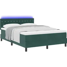 vidaXL LED Boxspringbett mit Matratze Dunkelgrün 140 x 190 cm Samt