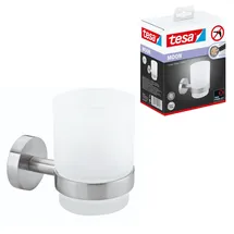 Tesa Zahnputzbecher Edelstahl Silber/Weiß