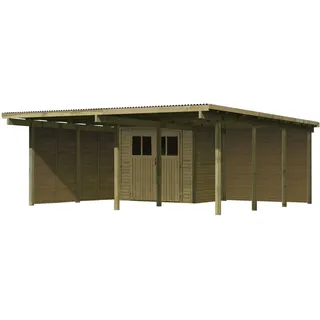 Karibu Doppelcarport Eco mit integriertem Abstellraum 1-Inkl. Abstellraum (204 x 180 cm), 2 Seitenwänden und 1 Rückwand (Holzcarport)