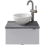 Saphir Waschtisch Serie 6915 Waschschale mit Unterschrank für Gästebad, Gäste WC (3-St., Keramik-Aufsatzbecken, Waschtischplatte, Waschtischunterschrank), 51 cm breit, 1 Tür, Waschtischplatte, kleine Bäder, ohne Armatur grau|weiß