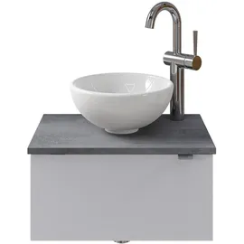 Saphir Waschtisch Serie 6915 Waschschale mit Unterschrank für Gästebad, Gäste WC (3-St., Keramik-Aufsatzbecken, Waschtischplatte, Waschtischunterschrank), 51 cm breit, 1 Tür, Waschtischplatte, kleine Bäder, ohne Armatur grau|weiß