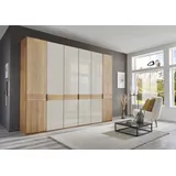 Drehtürenschrank WIEMANN "Cardiff, Massivholztüren in Kombination mit Glas- oder Spiegeltüren", beige (glas champagner), B:295,2cm H:216cm T:58cm, Floatglas, Holzwerkstoff, Hartfaserplatte, Massivholz, Schränke, hochwertiges Design in langlebiger Qualität, viel Stauraum