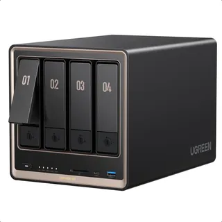 UGREEN NASync DXP4800GT 4-Bay Desktop NAS, AMD Ryzen R2514, Dual 10GbE, 8GB DDR4 RAM (bis 64GB), ECC-Support, U.2 & M.2 Slots, für Creator, Teams & Zuhause, Diskless