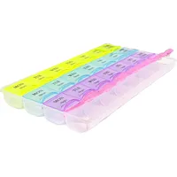 REQUISITE NEEDS Wöchentliche Pillendose 7 Tage 28 Fächer Tablet Organizer mit Etiketten für Medikamente Nahrungsergänzungsmittel, Vitamine, Lebertran