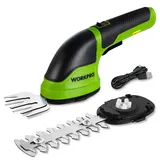 WORKPRO Gartenschere 3,6V, handliche Grasschere und Strauchschere elektrisch mit 2 Messern 2.000mAh Akku und Typ C Kabel, 2 in 1 Rasenkantenschneider Schnittbreite 7.5cm, Schnittlänge 12cm