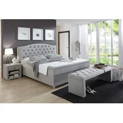 Boxspringbett HOME AFFAIRE "Claire", grau (hellgrau), B:162cm L:214cm, Strukturstoff Bezug (100% Polyacryl), Komplettbetten, Boxspringbett, mit Vollmassiv-Unterbox, incl. Topper, verschiedene Härtegrade
