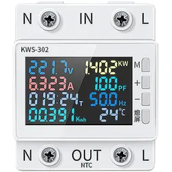8-in-1-Leistungsmessgerät, Farbbildschirm, 2P, Multifunktions-Wechselstrom-Energiemessgerät, 170–270 V, 63 A, Spannung und Strom KWS-302 bunt