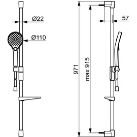 Hansa HANSAVIVA Wandstangengarnitur 971mm mit 3-strahliger Handbrause Chrom 44150330