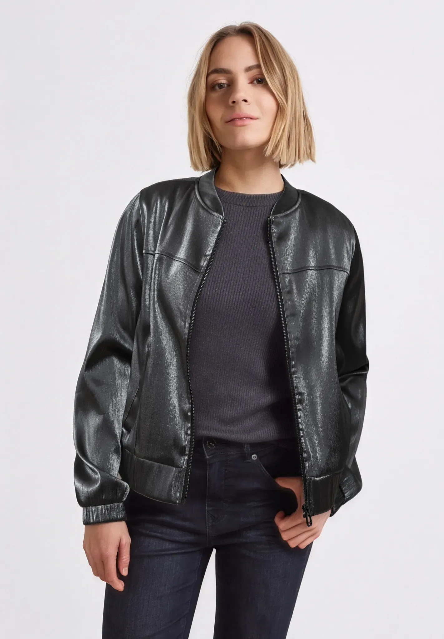 Blouson STREET ONE STUDIO, Damen, Gr. 46, schwarz, Stoff, Obermaterial: 70% Viskose, 25% Polyester, 5% Elasthan. Futter: 100% Polyester, unifarben, normal normal, Rundhals, elastischer Bund, Jacken Blouson, aus softer Viskose