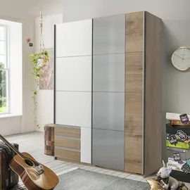 WIMEX Emden 135 x 198 x 64 cm Plankeneiche Nachbildung/weiß mit Spiegel und Schubladen