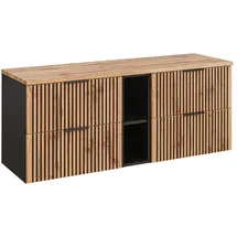 Lomadox Waschbeckenunterschrank XANTEN-56 140,6 x 59,2 x 46,5 cm Braun/Schwarz