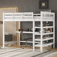 Hochbett, 140 x 200, Hochbett für Kinder mit Stauraum und Schreibtisch unter dem Bett, ohne Matratze, weiß