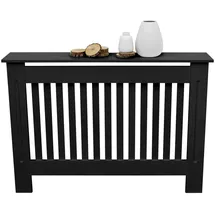 ECD Germany Heizkörperverkleidung Landhausstil 112x19x82 cm Schwarz MDF lackiert für Schlafzimmer Wohnzimmer Heizungsverkleidung Heizkörperabdeckung
