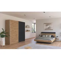 Rauch Schlafzimmer-Set "Monza", grau (eiche artisan, graumetallic), Bett 160x200cm + ohne Matratze, B/H: 160cm x 200cm, Bett 160x200cm, Holzwerkstoff, Schlafzimmermöbel-Sets, mit Schwebetürenschrank Breite 218 cm, Bettanlage in 2 Breiten