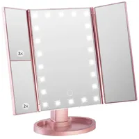 Sichler Beauty Falt-Schminkspiegel mit Beleuchtung, 3x/2x/1x-Vergrößerung, roségold