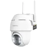 COOAU Überwachungskamera 2K Überwachungskamera Aussen Akku Kabellos mit 32G Speicher Karte (Aussen, Außenbereich, außen, 355°/90° Schwenkbar WLAN IP Kamera Outdoor mit Nachtsicht in Farbe, Personen-/Bewegungserkennung, IP66, Cloud-Speicher, Works with Alexa, Audio- und Lichtalarm H.265-Videokomprimierung 4 Spotlight)