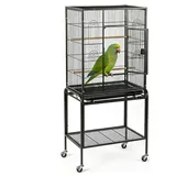 HOBBYZOO Vogelkäfig, vogelkäfig wellensittich mit Holzstangen und 4 Rollen, Voliere Mit herausziehbarer Reinigungswanne und Sicherheitsverriegelung, Schwarz, 64 x 41 x 135 cm