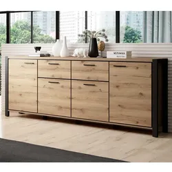 XXL Sideboard im Industriestil Wildeichefarben und Schwarz