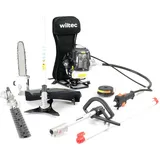 Wiltec 4-in-1 Multifunktionsgerät mit 2-Takt-Motor mit Rucksack, Backpacker Multigartengerät, Multitool Gartenwerkzeug mit u.a. Rasentrimmer