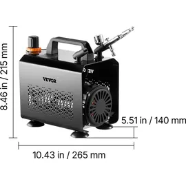 Vevor Airbrush Set 1/6 PS mit Luftkompressor, 1 Dual Action Airbrush Pistole mit 3 Düsen (0,2/0,3/0,5 mm)