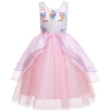 ELSA & ANNA Prinzessin Kleid Mädchen – Eiskönigin – Prinzessinnenkostüm – Mädchen Kleid für Partys, Geburtstage, Fasching, Karneval und Halloween – Prinzessin Kostüm Mädchen – 7-8 Jahre (UN2106-PNK)