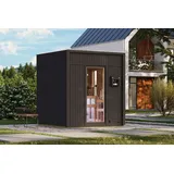 Karibu Saunahaus Außensauna Gartensauna Avenal schwarz lackiert ohne Zubehör 73mm Elemente 220x217x244 cm