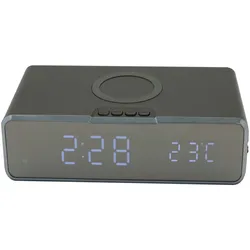 Tischuhr mit kabelloser Smartphone Ladefunktion Temperatur Alarm anthrazit