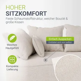 Juskys Sofa Tirano - Ecksofa L-Form, inkl. Kissen, 4-Sitzer Eckcouch, Bouclé Creme &