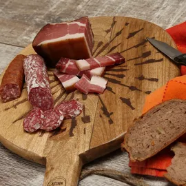 GAUMENKICK Schneidebrett Servierbrett rund Mangoholz mit Griff Serviertablett 46cm...