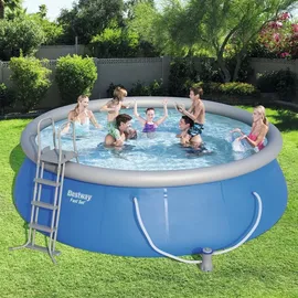 BESTWAY Fast Set Aufstellpool ⌀ 457 x 122 cm Blau inkl. Filterpumpe + Leiter