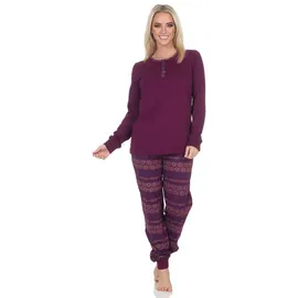 normann Damen Pyjama lang mit Bündchen im Ethnolook - auch in Übergrößen, Farbe:Beere, Größe:36-38 - 36-38