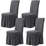 CLGTY Stretch Stuhlbezug 6er Set, Stretch Seersucker Stuhlhussen Mit Rock, Stuhlhussen Für Home Party Hotel Hochzeitszeremonie-Gray-Set of 4