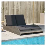 vidaXL Sonnenliege mit Auflagen Grau 114x205x73 cm Poly Rattan