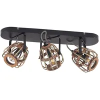 LINDBY Deckenstrahler Bominio, 54 cm, 3-flg., Holz, Rattan