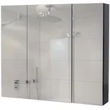 Mendler Spiegelschrank HWC-B19b, Badschrank Hängeschrank, 6 Regalböden hochglanz FSC®-zertifiziert 70x80x16cm ~ schwarz