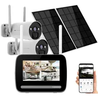 VisorTech Funk-Überwachungs-Set: Rekorder mit 2x 2K-Solar-Kamera, PIR, App