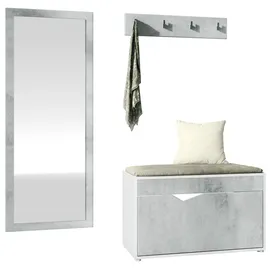 Vladon Hanko Garderobe 160x190x33 cm Weiß matt/Beton Oxid Optik grau